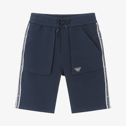 Emporio Armani-Boys Blue Cotton Jersey Bermuda Shorts | Childrensalon Outlet