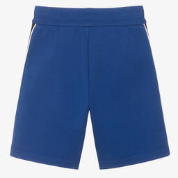 Emporio Armani-Boys Blue Cotton Jersey Logo Shorts | Childrensalon Outlet