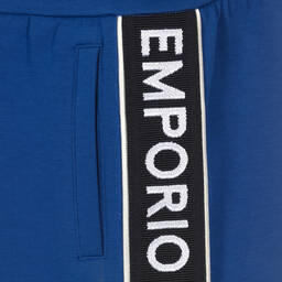 Emporio Armani-Boys Blue Cotton Jersey Logo Shorts | Childrensalon Outlet