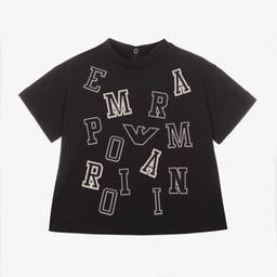 Emporio Armani-Boys Blue Cotton Letter Print T-Shirt | Childrensalon Outlet