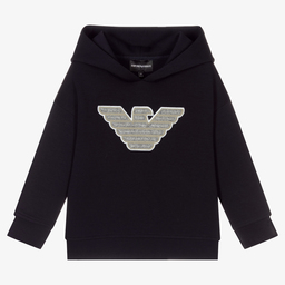 Emporio Armani-Boys Blue Cotton Logo Hoodie | Childrensalon Outlet