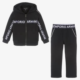 Emporio Armani-Boys Blue Cotton Logo Tape Tracksuit | Childrensalon Outlet