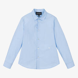 Emporio Armani-Boys Blue Cotton Striped Shirt | Childrensalon Outlet