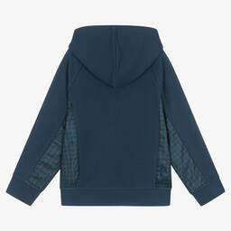إEmporio Armani-توب هودي بسحّاب قطن لون أزرق للأولاد | Childrensalon Outlet