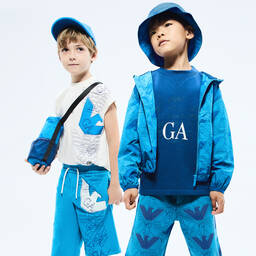 Emporio Armani-Boys Blue Eagle Cotton Shorts | Childrensalon Outlet