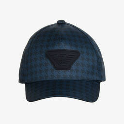 Emporio Armani-Boys Blue Houndstooth Eagle Cap | Childrensalon Outlet