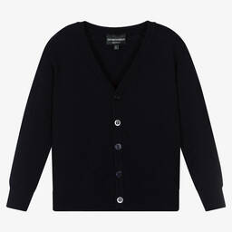 Emporio Armani-Boys Blue Knitted Logo Cardigan | Childrensalon Outlet