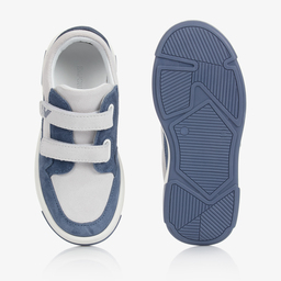 Emporio Armani-Boys Blue Leather Trainers | Childrensalon Outlet