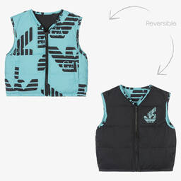 Emporio Armani-جيليه EA بوجهين لون أسود وأزرق للأولاد | Childrensalon Outlet