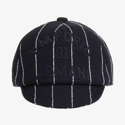 إEmporio Armani-كاب أطفال ولادي قطن جيرسي مقلم لون كحلي وأبيض | Childrensalon Outlet