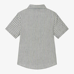 Emporio Armani-Boys Blue Striped Cotton Shirt | Childrensalon Outlet