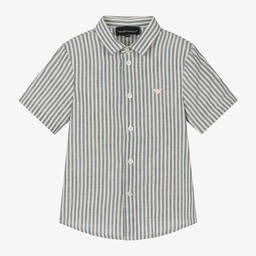 Emporio Armani-Boys Blue Striped Cotton Shirt | Childrensalon Outlet