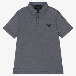 Emporio Armani-Boys Blue Striped Logo Polo Shirt | Childrensalon Outlet
