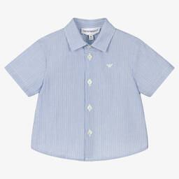 Emporio Armani-Хлопковая рубашка в бело-голубую полоску | Childrensalon Outlet