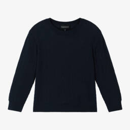 Emporio Armani-Boys Blue Wool Jacquard Jumper | Childrensalon Outlet