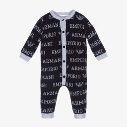 Emporio Armani-Синий ромпер из шерсти и шелка для мальчиков | Childrensalon Outlet