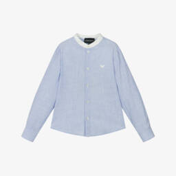 إEmporio Armani-قميص قطني أزرق منسوج للأولاد | Childrensalon Outlet