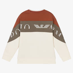 Emporio Armani-Boys Brown & Ivory Embroidered Sweatshirt | Childrensalon Outlet