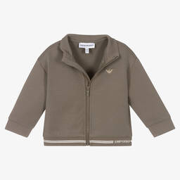 Emporio Armani-Boys Brown Milano Jersey Zip-Up Top | Childrensalon Outlet