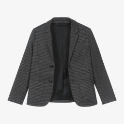 إمبوريو أرماني-بليزر كاروهات فيسكوز لون رمادي للأولاد | Childrensalon Outlet