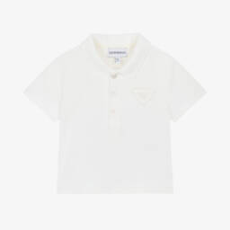 إEmporio Armani-بولو كلاسيكي أبيض من القطن للأولاد | Childrensalon Outlet