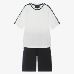 Emporio Armani-Boys Cotton Comfort Blue Short Set | Childrensalon Outlet