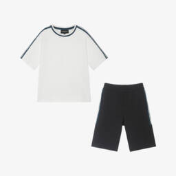 Emporio Armani-Boys Cotton Comfort Blue Short Set | Childrensalon Outlet