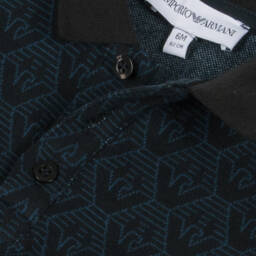 إEmporio Armani-قميص بولو للأولاد من القطن الأزرق الداكن بنقشة النسر | Childrensalon Outlet