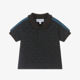 إEmporio Armani-قميص بولو للأولاد من القطن الأزرق الداكن بنقشة النسر | Childrensalon Outlet