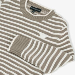 Emporio Armani-Boys Cozy Beige Striped Knit Jumper | Childrensalon Outlet