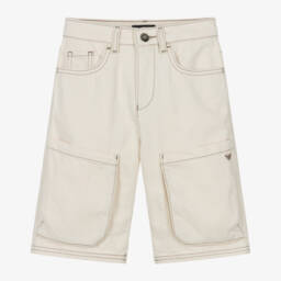 Emporio Armani-Boys Cream Twill Adventure Shorts | Childrensalon Outlet