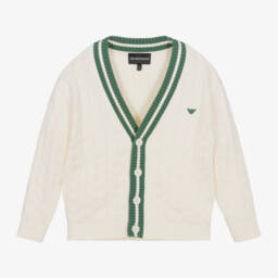 Emporio Armani-Boys Creamy Knit Button-Up Sweater | Childrensalon Outlet