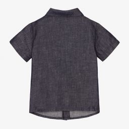 إمبوريو أرماني-قميص أطفال ولادي مزيج قطن وكتان لون أزرق داكن | Childrensalon Outlet