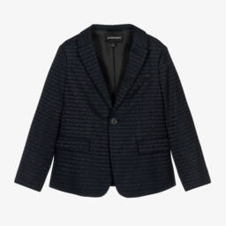 Emporio Armani-Boys Dark Blue Patterned Blazer | Childrensalon Outlet