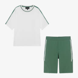 Emporio Armani-Костюм изумрудный и кремовый из хлопка для мальчиков | Childrensalon Outlet