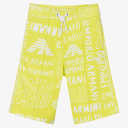 Emporio Armani-Boys Green Cotton Jersey Logo Shorts | Childrensalon Outlet