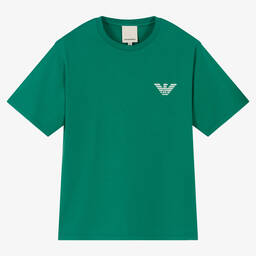 Emporio Armani-Boys Green Cotton Logo T-Shirt | Childrensalon Outlet