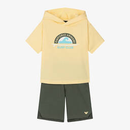 Emporio Armani-Boys Green Cotton Shorts Set | Childrensalon Outlet