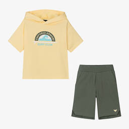Emporio Armani-Boys Green Cotton Shorts Set | Childrensalon Outlet