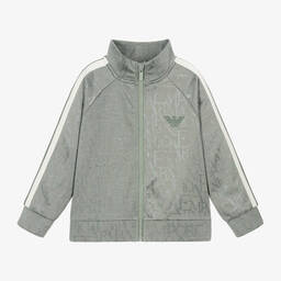 Emporio Armani-Boys Green Jacquard Zip-Up Top | Childrensalon Outlet
