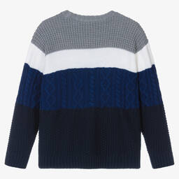 Emporio Armani-Boys Grey & Blue Wool Knit Sweater | Childrensalon Outlet