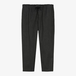 Emporio Armani-Boys Grey Pinstripe Drawstring Trousers | Childrensalon Outlet