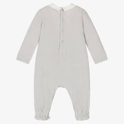 Emporio Armani-Boys Grey Velour Babygrow | Childrensalon Outlet