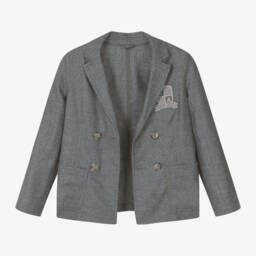 Emporio Armani-Boys Grey Wool Cashmere Blazer | Childrensalon Outlet