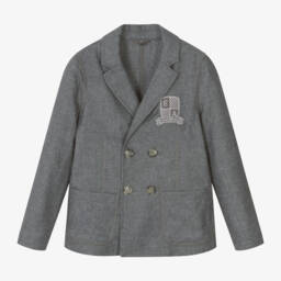 Emporio Armani-Boys Grey Wool Cashmere Blazer | Childrensalon Outlet