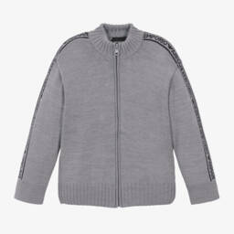 Emporio Armani-Boys Grey Wool Knit Jacket | Childrensalon Outlet