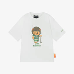 Emporio Armani-Boys Ivory Bear Organic Tee | Childrensalon Outlet