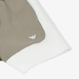 Emporio Armani-Boys Ivory-Beige Cotton Contrast Shorts | Childrensalon Outlet