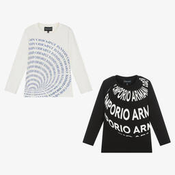 Emporio Armani-Boys Ivory & Black Cotton Tops (2 Pack) | Childrensalon Outlet