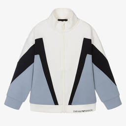 Emporio Armani-Boys Ivory & Blue Colourblock Zip-Up Top | Childrensalon Outlet